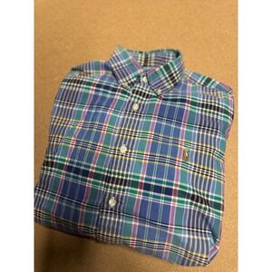 Ralph Lauren Classic Fit Plaid Button Down Shirt Men's M Blue Polo Pony $89